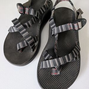 Chico's Black & Gray Striped Sport Sandals